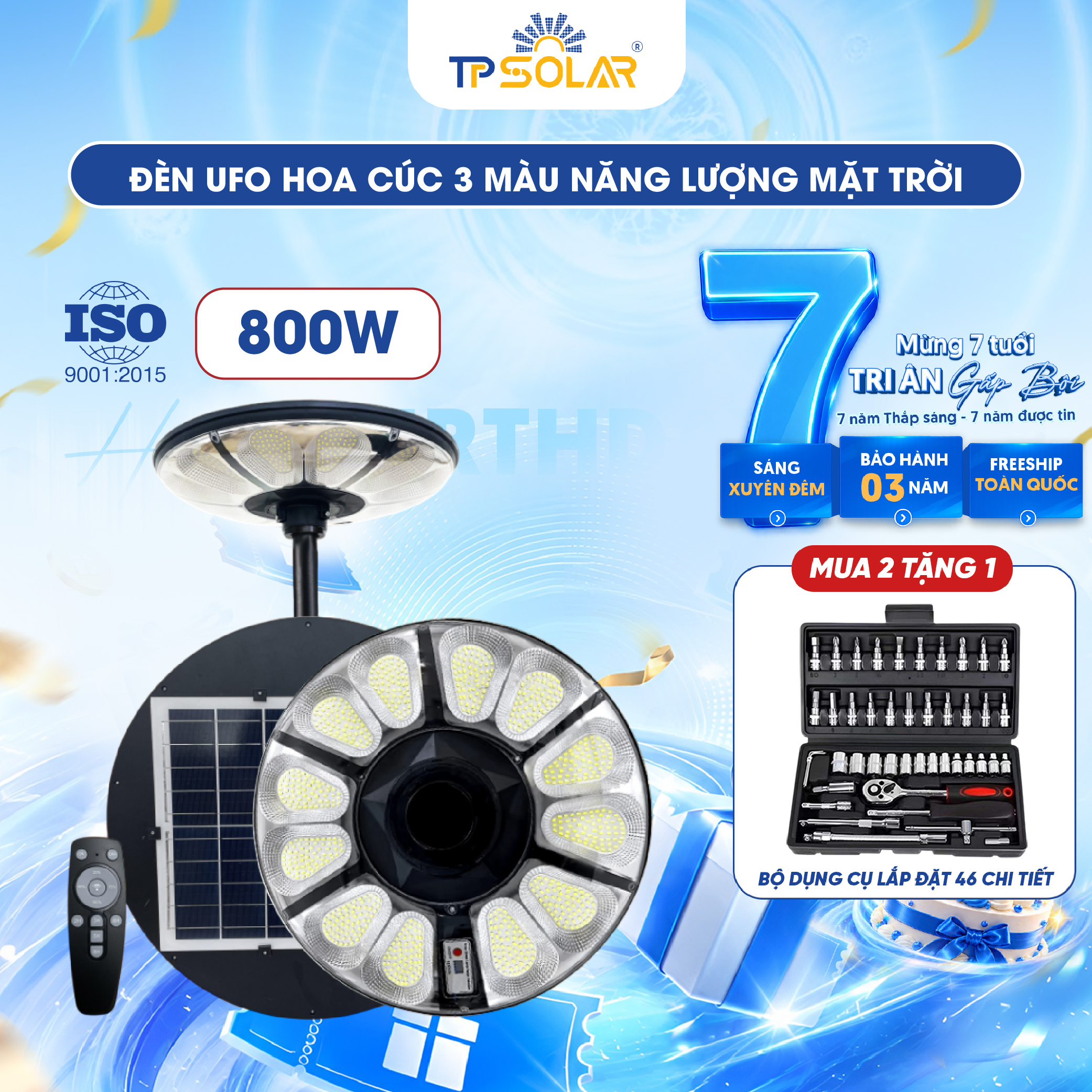 Đèn UFO hoa cúc 3 màu ánh sáng năng lượng mặt trời TP SOLAR UF11