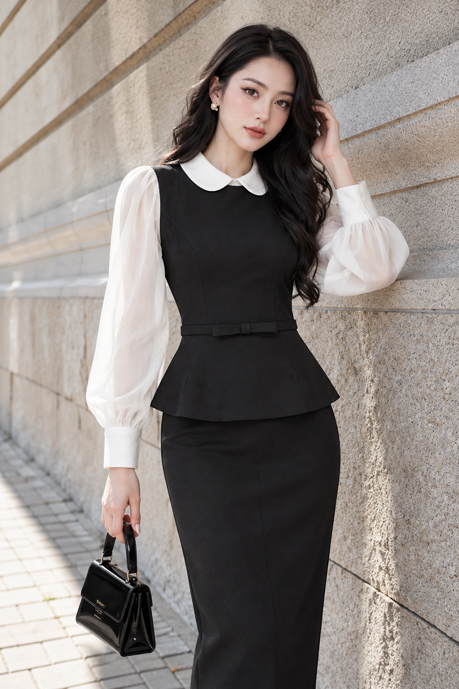 Bộ váy công sở phối đen trắng 26515_thumbnail_2