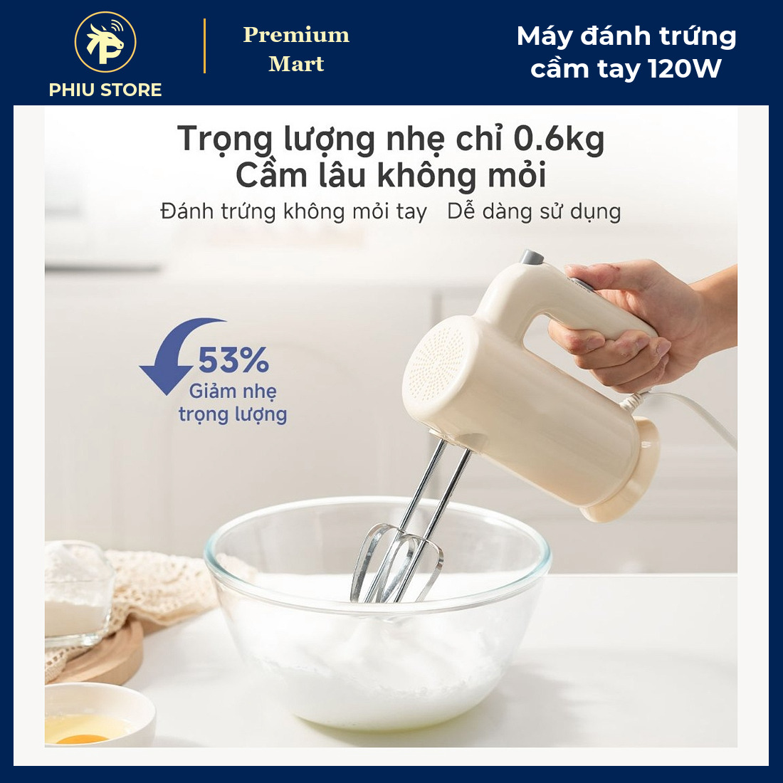 Máy Đánh Trứng Cầm Tay 120W 5 Mức Tốc Độ Kèm 4 Que Đánh Trứng, Nhào Bột - Máy Đánh Kem, Trộn Bột Làm Bánh - PHIU STORE_thumbnail_3