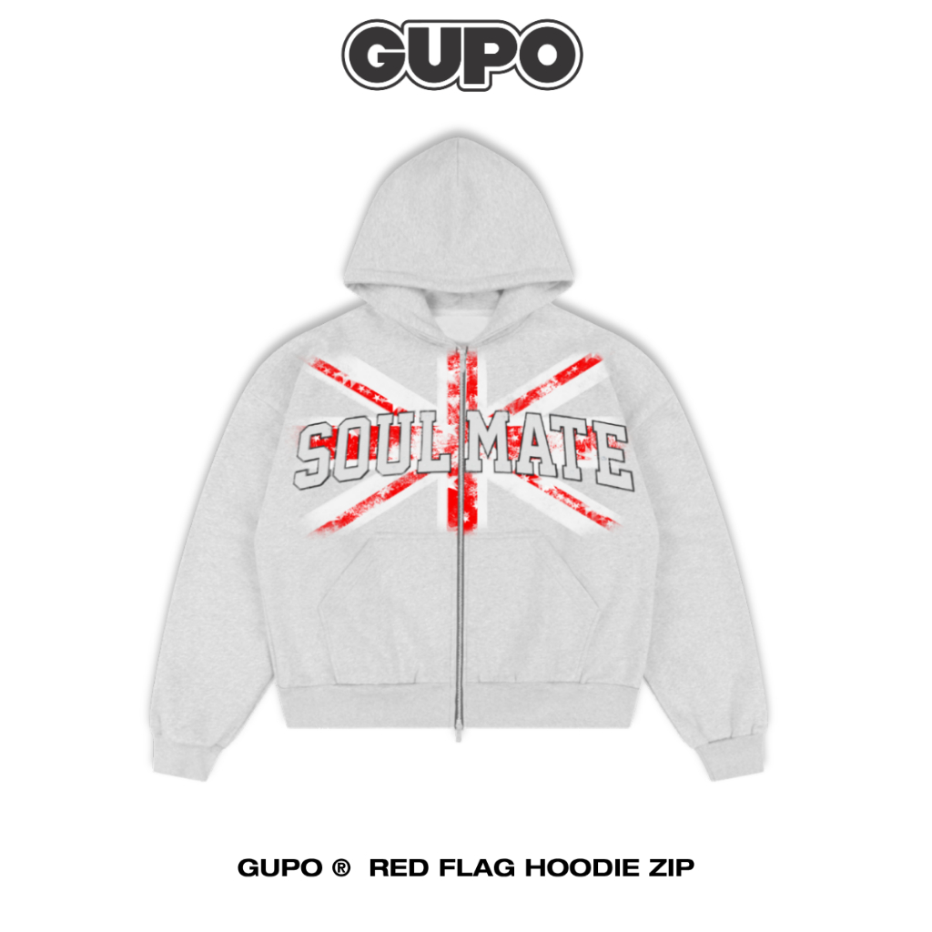 Áo Khoác Hoodie Zip GUPO Red Flag Form Boxy Unisex Chất Vải Nỉ Chân Cua - AKN02