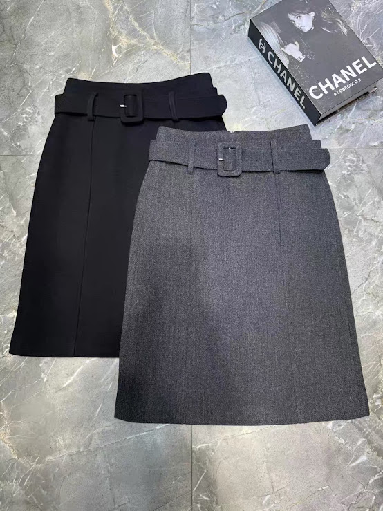 Lucas - Chân váy dạ xước dáng lửng dáng A nhẹ + belt vải cùng chất liệu_thumbnail_0