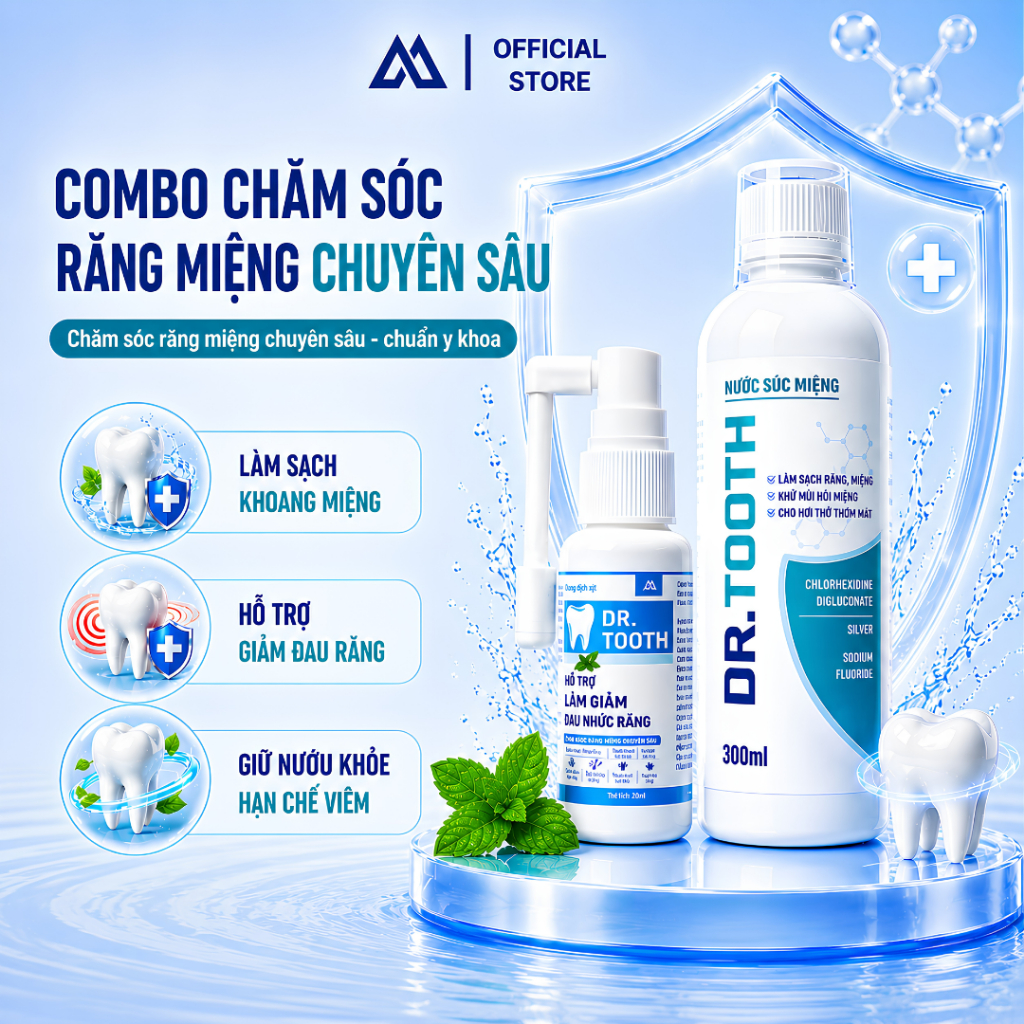 [Combo chăm sóc răng miệng] Dung dịch xịt Dr.Tooth + Nước súc miệng Dr.Tooth