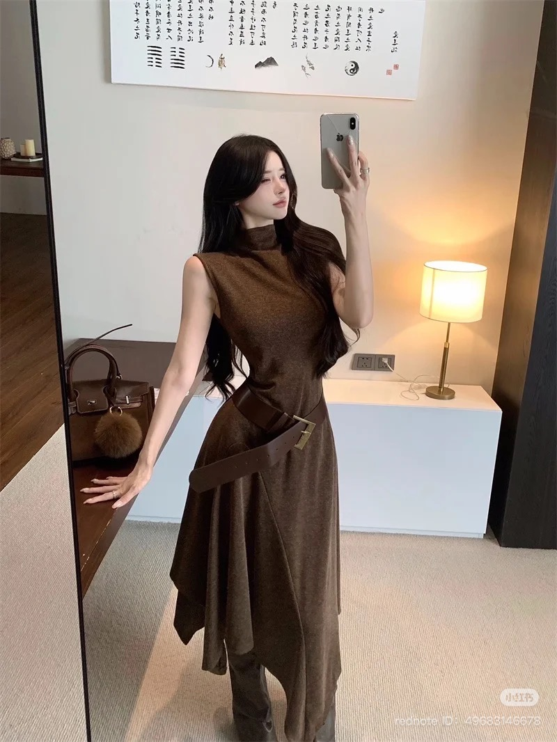 Lucas - Váy thun len cổ dựng zile chân may phối xéo lệch + belt_thumbnail_5