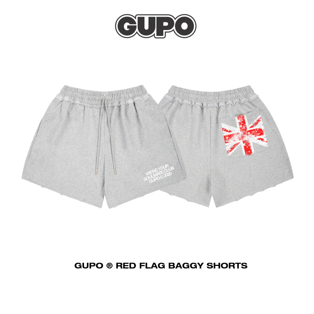 Quần Short Nỉ GUPO Red Flag Baggy Short Nỉ Chân Cua Form Rộng Trên Gối Unisex Local Brand - QSN02