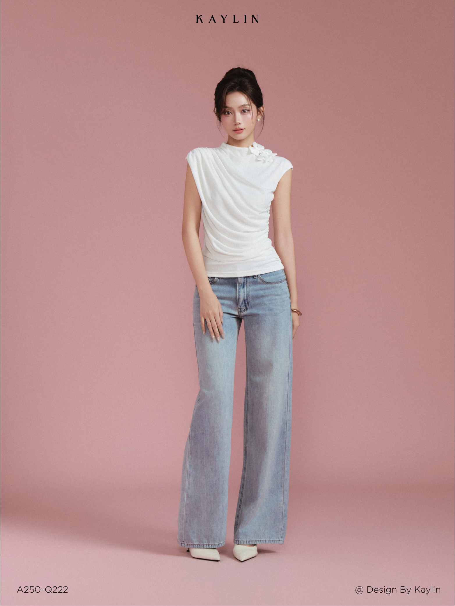 Áo Kiểu Xếp Nhún Dáng Ôm Cài Hoa KAYLIN Elodie Top