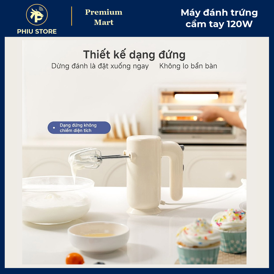 Máy Đánh Trứng Cầm Tay 120W 5 Mức Tốc Độ Kèm 4 Que Đánh Trứng, Nhào Bột - Máy Đánh Kem, Trộn Bột Làm Bánh - PHIU STORE_thumbnail_1