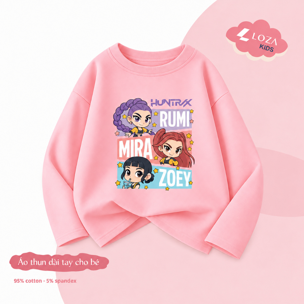 Áo thun dài tay bé gái hình band nhạc nữ Huntrix -  Loza Kids KT016