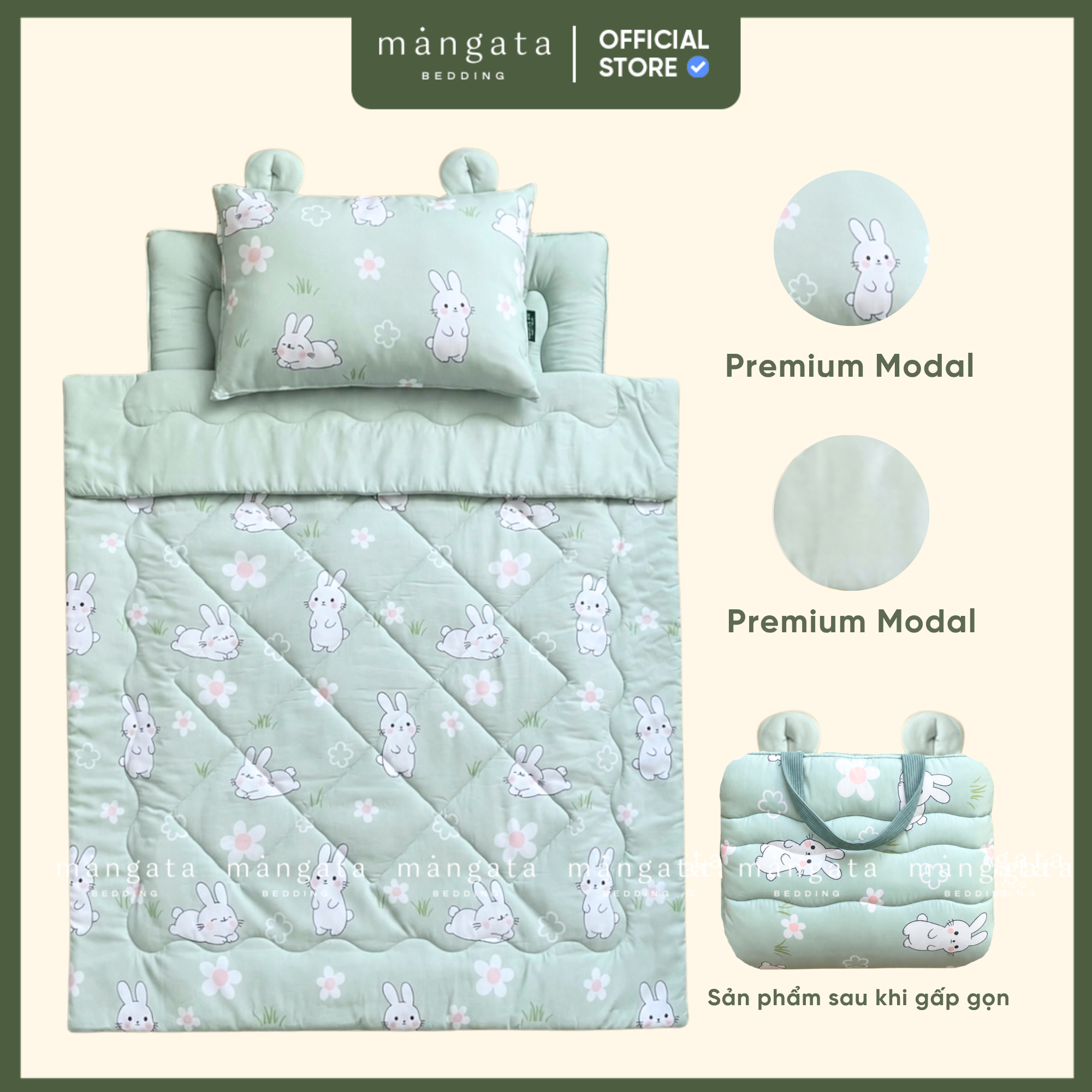 Mẫu Thỏ mint - Bộ chăn gối gấp gọn đi học _thumbnail_1