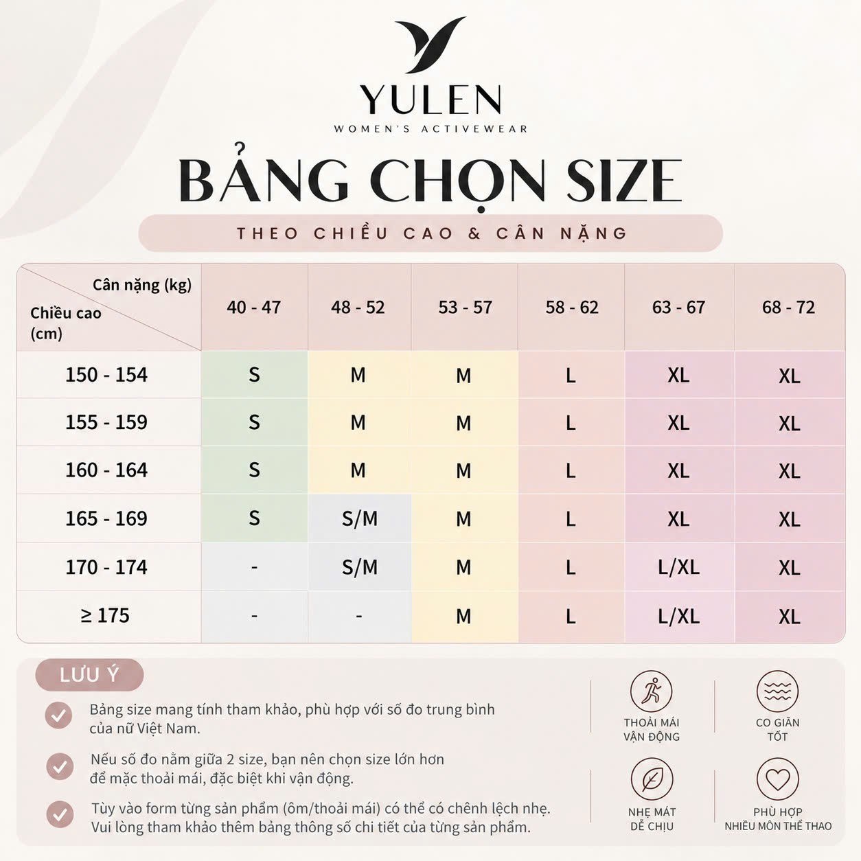 Bảng chọn size chân váy YULEN