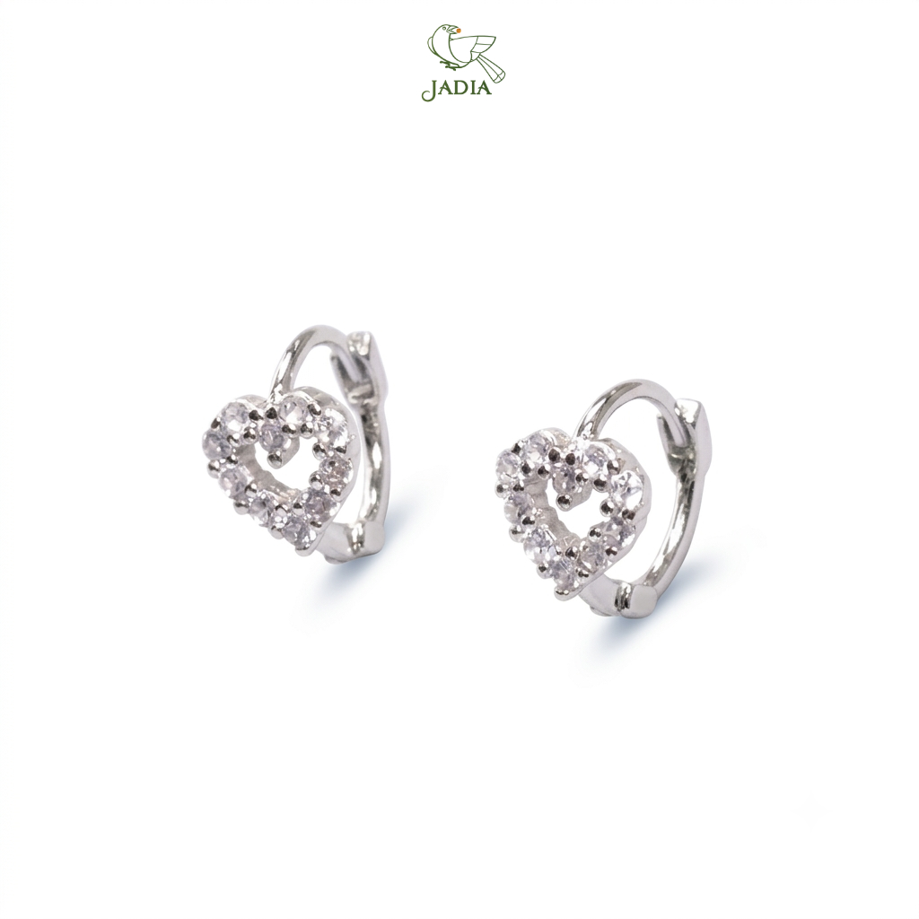  Bông tai Huggie Heart - Bạc 925 mạ Rhodium đính đá Zircon