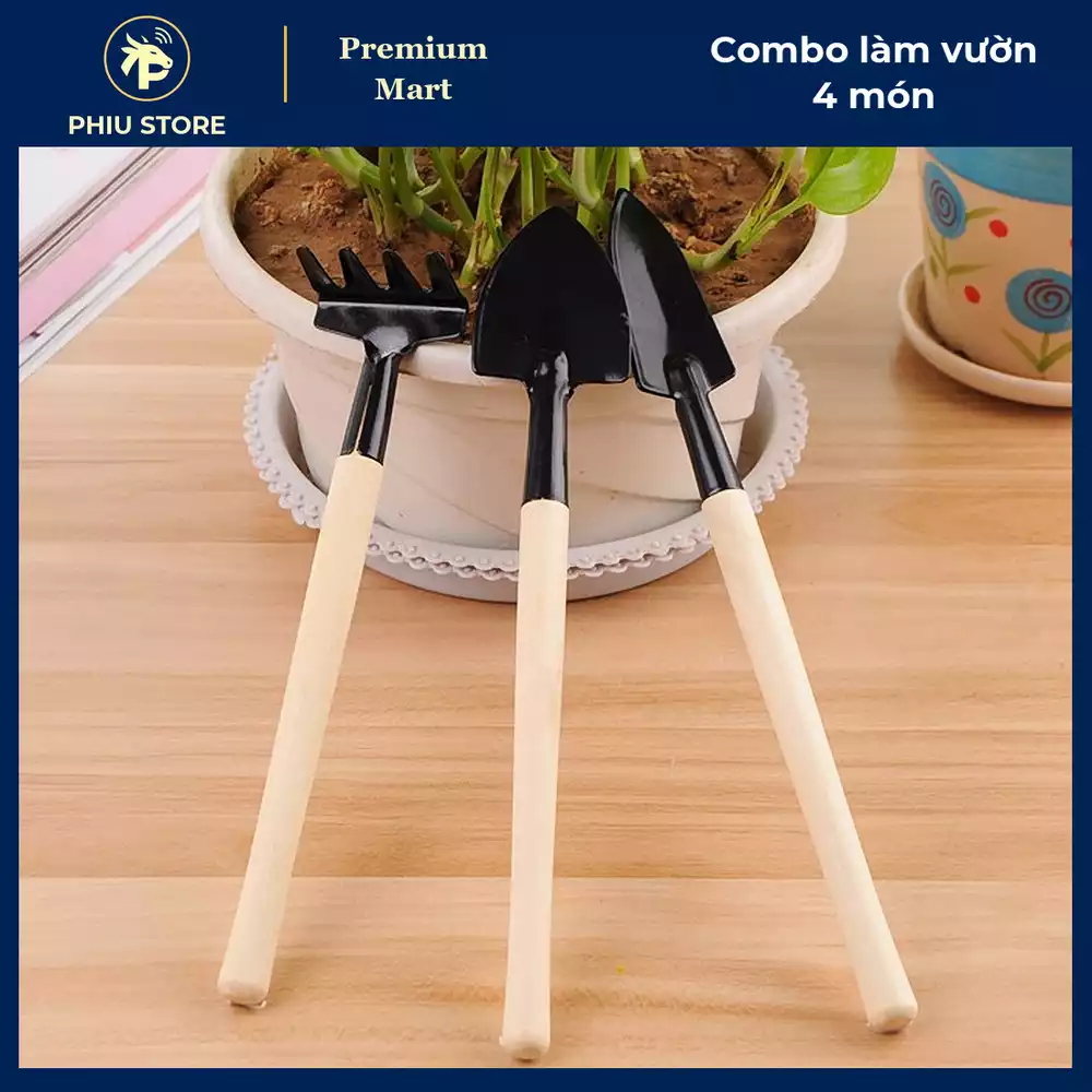 Combo Làm Vườn Ban Công 4 Món: Xẻng Không Gỉ, Bộ 3 Dụng Cụ Mini, Găng Tay Làm Vườn, Đầu Vòi Phun Sương - PHIU STORE_thumbnail_1