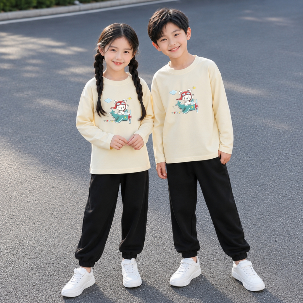 Set bộ Thu - Đông chất liệu cotton bé trai, bé gái hình Gấu lái máy bay - Loza BW728