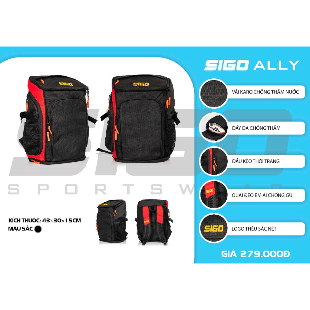 Balo Thể Thao Sigo Ally Có Ngăn Đựng Giày Riêng Kiểu Dáng Năng Động Chống Nước Thể Thao Đương Đại_thumbnail_3