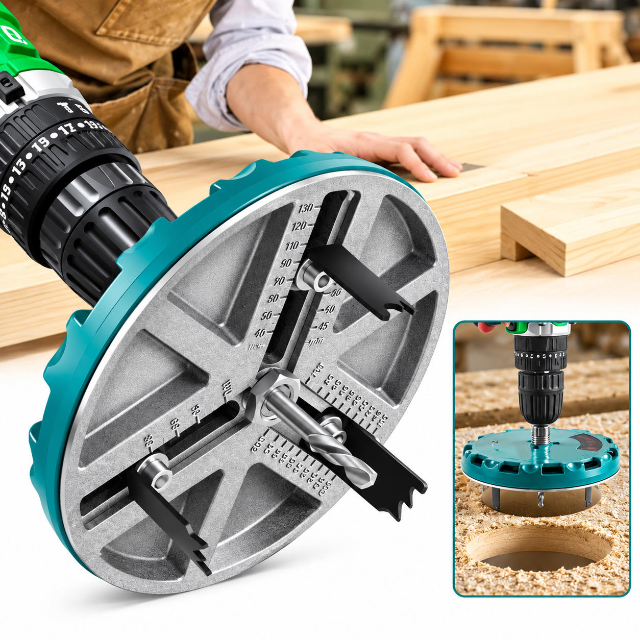 Dụng cụ khoét lỗ gỗ, thạch cao, nhựa, kích thước điều chỉnh 45-130mm, gắn máy khoan_thumbnail_1