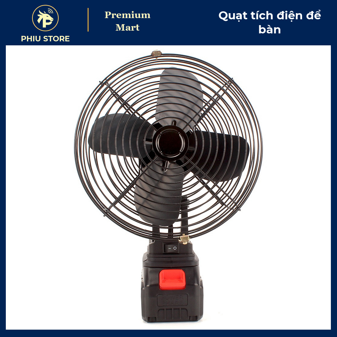 Quạt Tích Điện Để Bàn Lồng Sắt 8 Inch 35W, Pin Sạc 5 Cell, 2 Tốc Độ Gió - Dùng Khi Cúp Điện, Cắm Trại - PHIU STORE_thumbnail_3