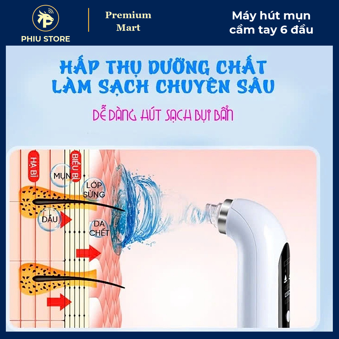 Máy Hút Mụn Cầm Tay Chân Không 3 Mức Lực Hút Kèm 6 Đầu Hút, Pin Sạc USB, Có Ngăn Chứa Dung Dịch - PHIU STORE_thumbnail_2