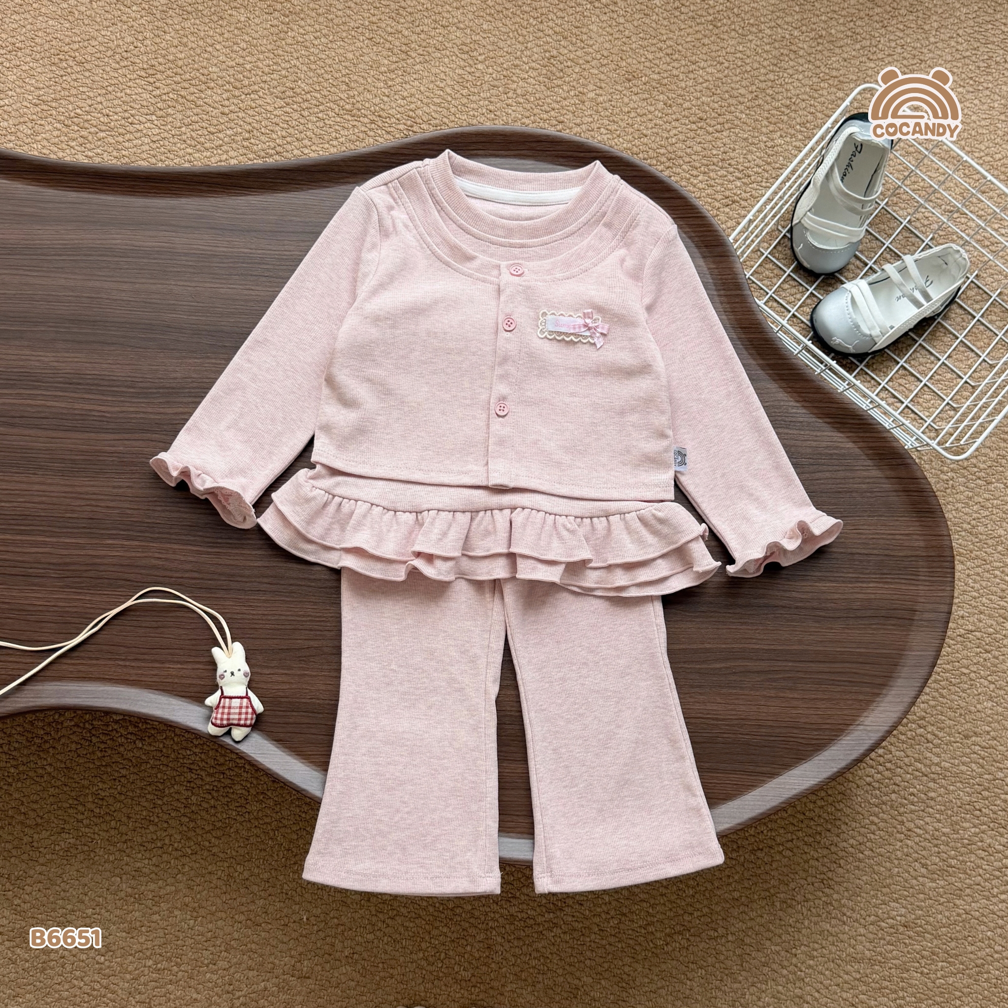 Bộ dài HỒNG cadigan nhún bèo gấu 3 items_thumbnail_1