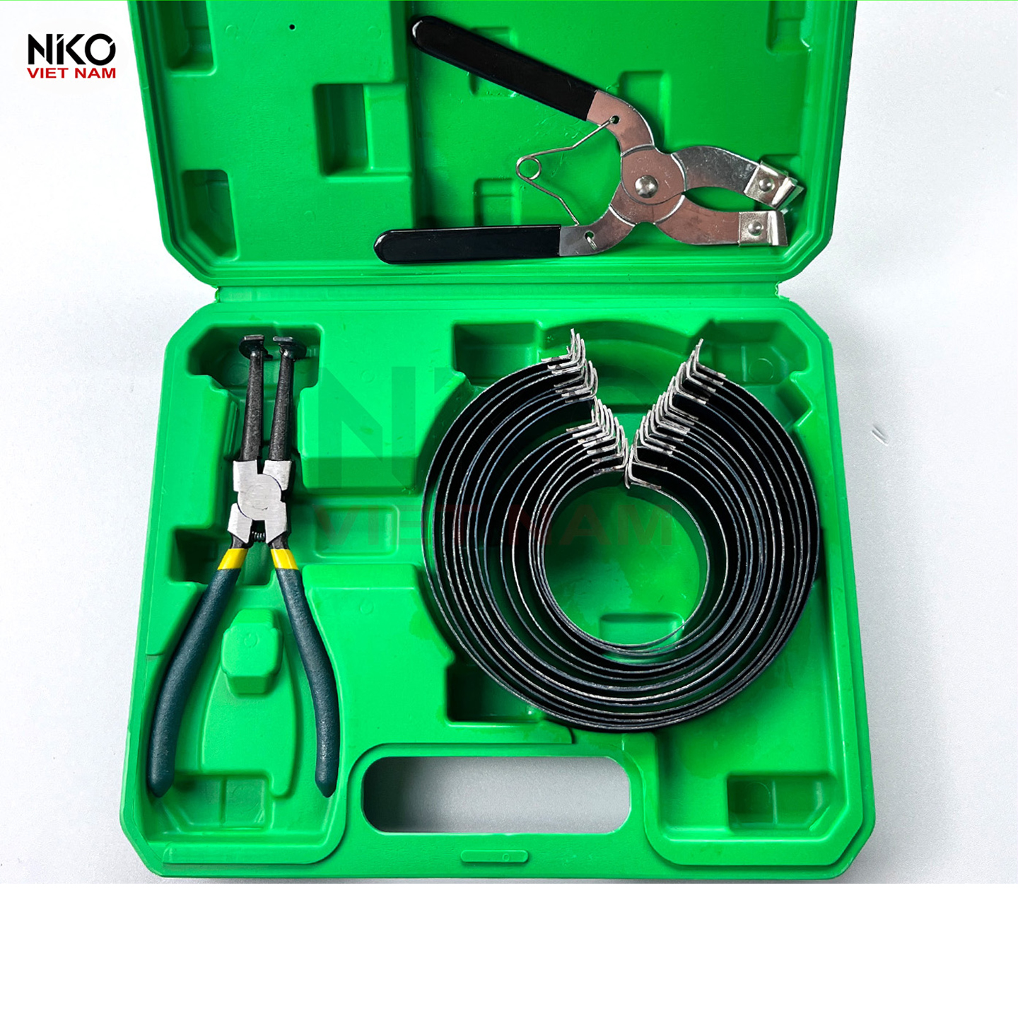 Bộ kìm kẹp xéc măng vào piston, 14 Chi Tiết 62–145mm, tặng kìm tháo xéc măng