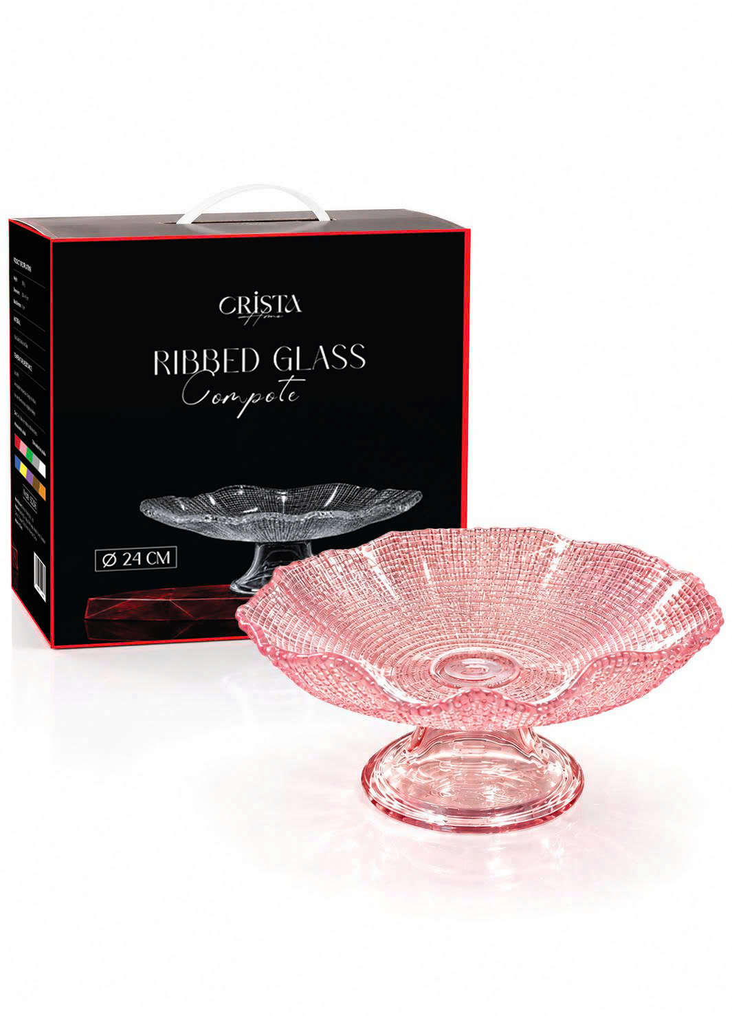 Đĩa thủy tinh cao cấp CRISTA HOME chân bồng vân lưới size 24 cm