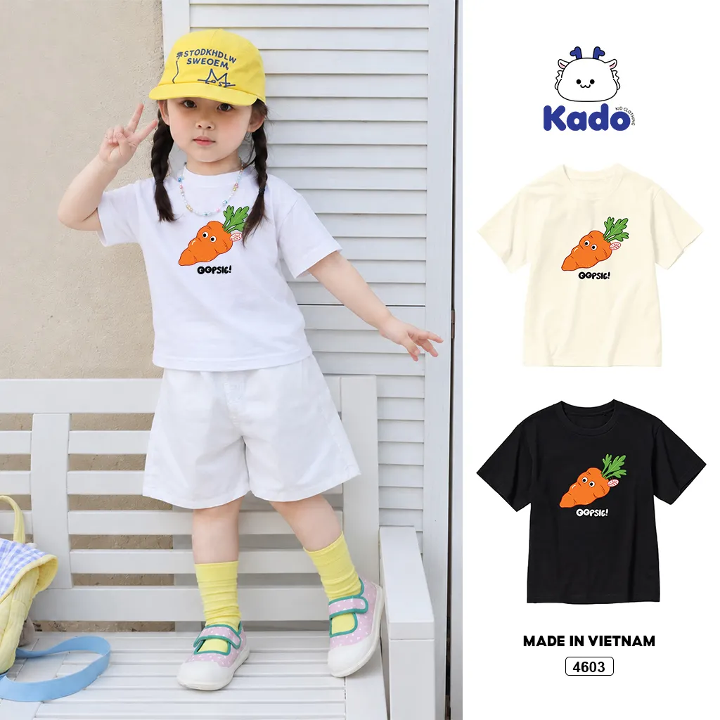 Áo thun trẻ em Kado cổ tròn in hình cà rốt hoạt hình dễ thương vui nhộn cho bé trai bé gái 4603