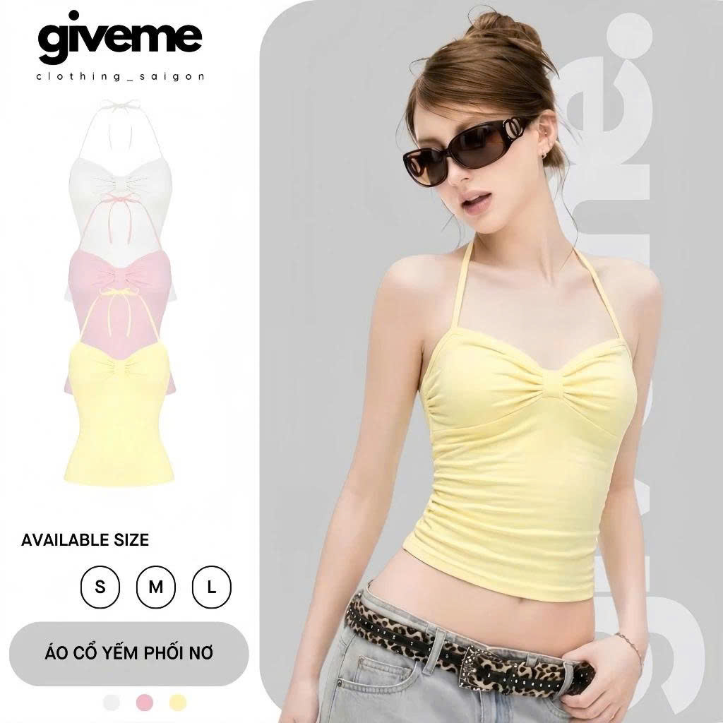 Áo thun cổ yếm phối dây nơ - AYPN01