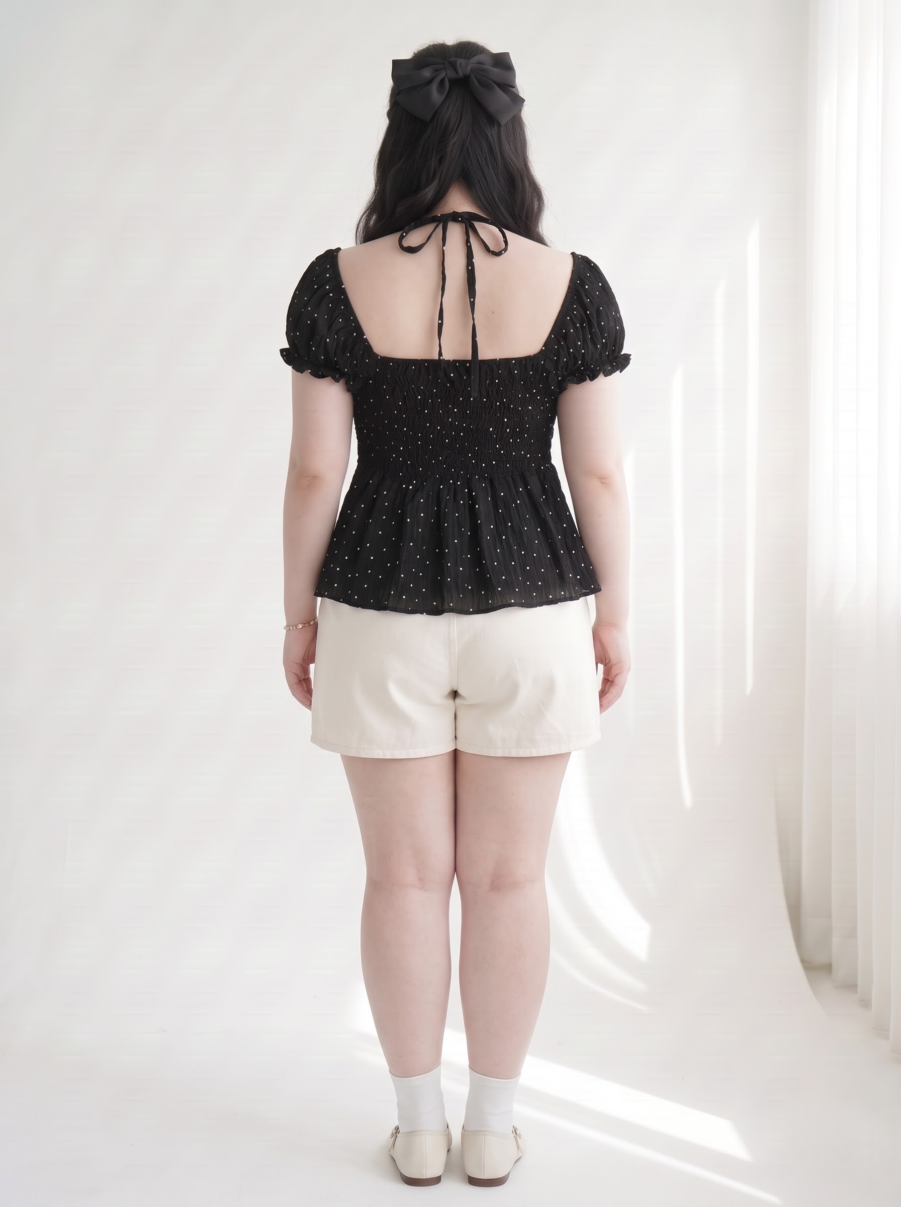Áo Babydoll Bigsize Chấm Bi Tay Phồng Che Bụng - Đen - Vừa 55-90kg - AK104_thumbnail_3