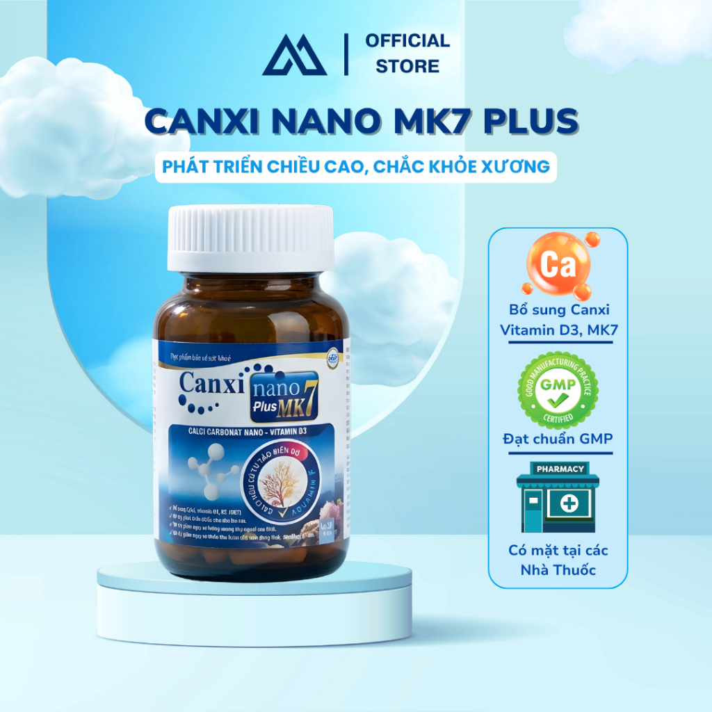 Thực phẩm bảo vệ sức khỏe CANXI NANO PLUS MK7 ( Hộp 1 lọ x 30 viên )