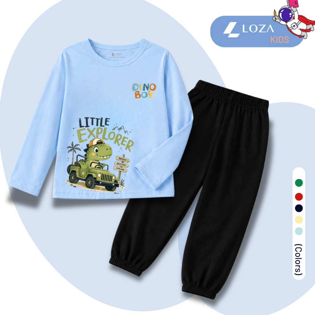 Set bộ Thu - Đông chất liệu cotton bé trai hình Khủng long lái xe - Loza Kids BW743_thumbnail_4