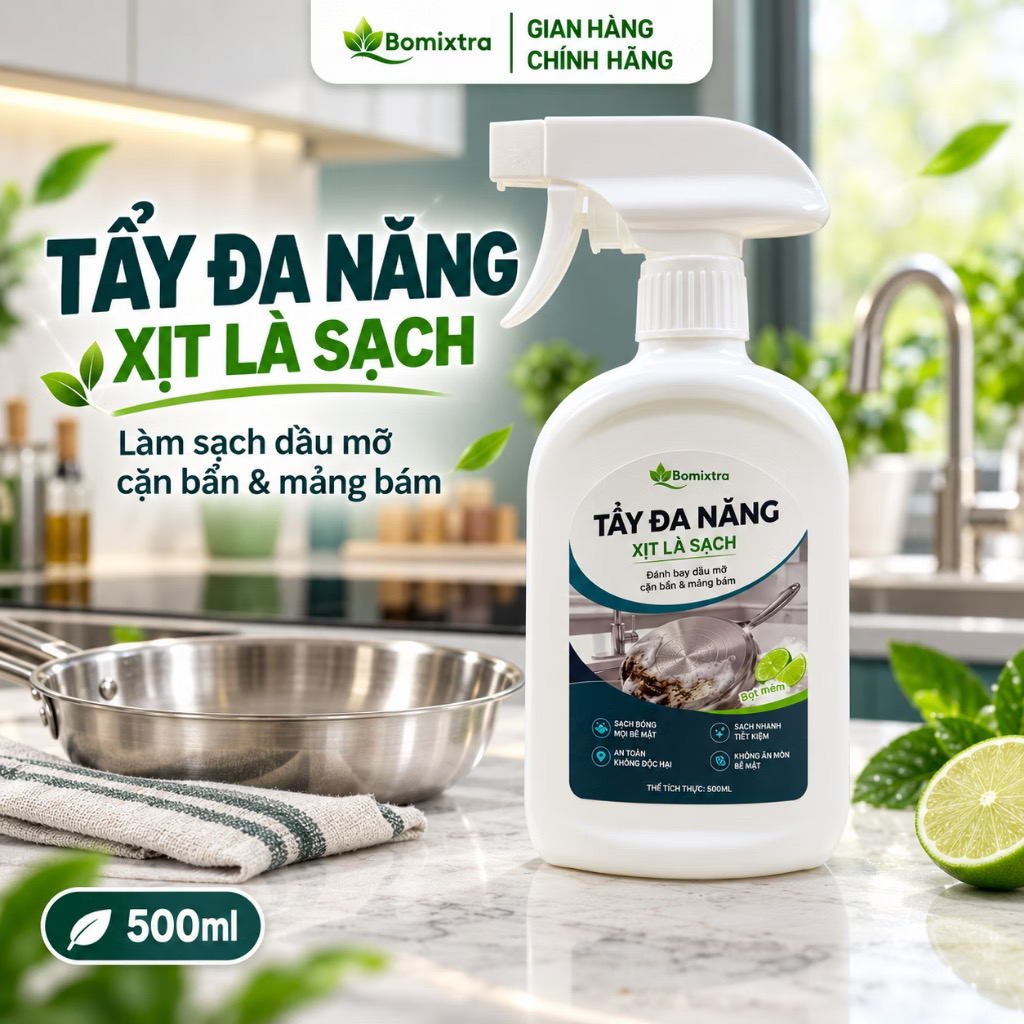 Xịt Tẩy Đa Năng Bomixtra 500ml – Đánh Bay Dầu Mỡ, Cháy Khét