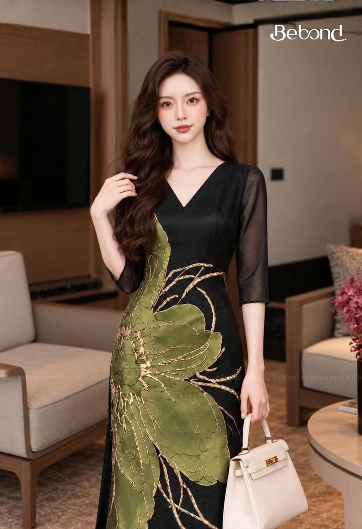 Váy voan in hoa bản to LYSARA màu XANH
