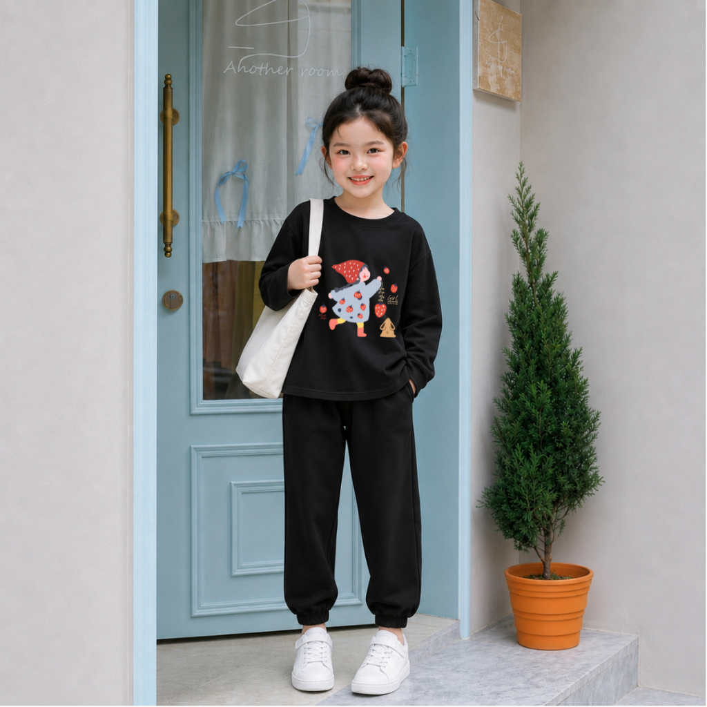 Set bộ Thu - Đông chất liệu cotton cho bé gái hình 'Cô gái đội mũ đỏ và những quả dâu' - Loza Kids BW714_thumbnail_2