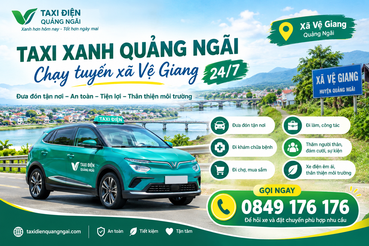 Taxi  Xanh Quảng Ngãi Chạy  Tuyến Xã Vệ Giang 24/7