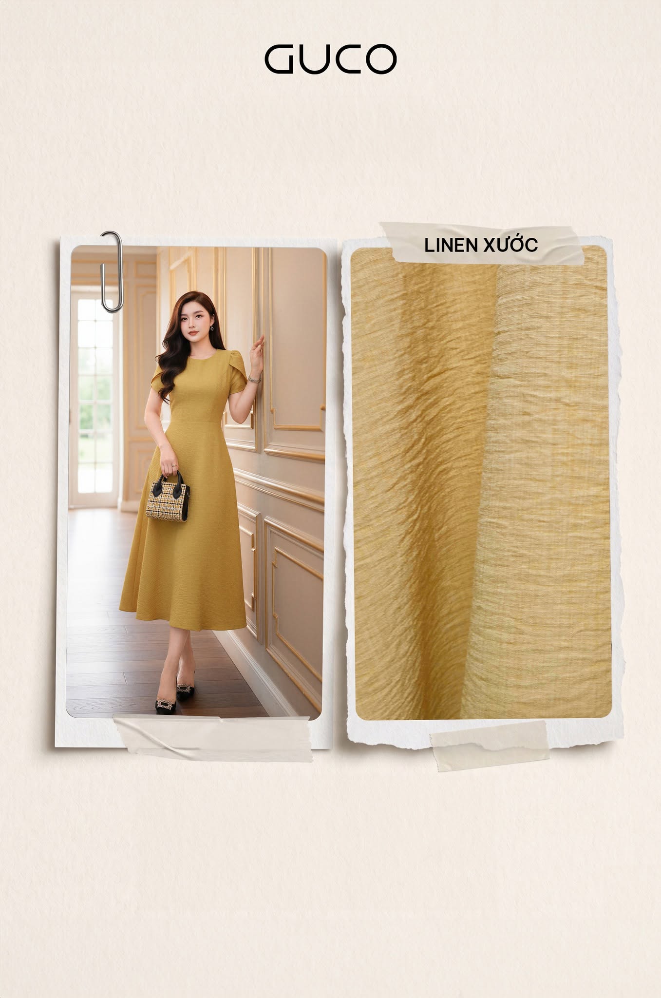 GUCO Đầm Midi Vàng Tay Cách Điệu - 5131_thumbnail_3