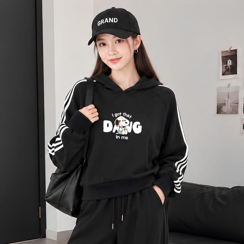 Áo nỉ hoodie nữ phối viền tay dáng ngắn nhiều hình dễ mặc -  Loza NP001 NP001