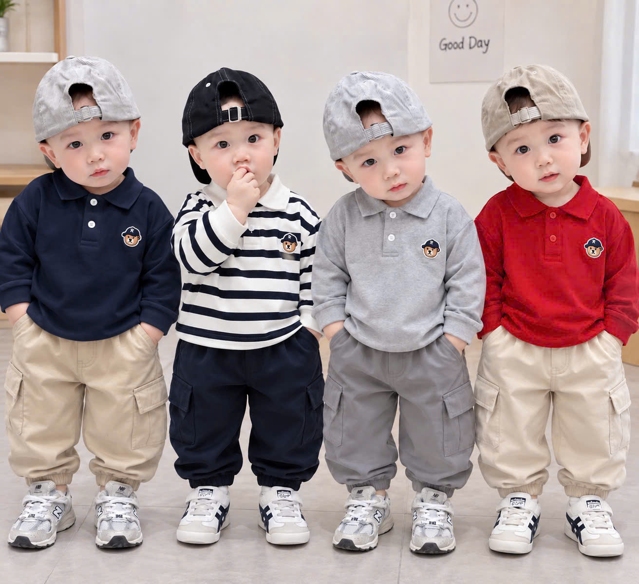C45 SET 4 ÁO POLO MẶT GẤU MŨ CHỮ T- A106.308
