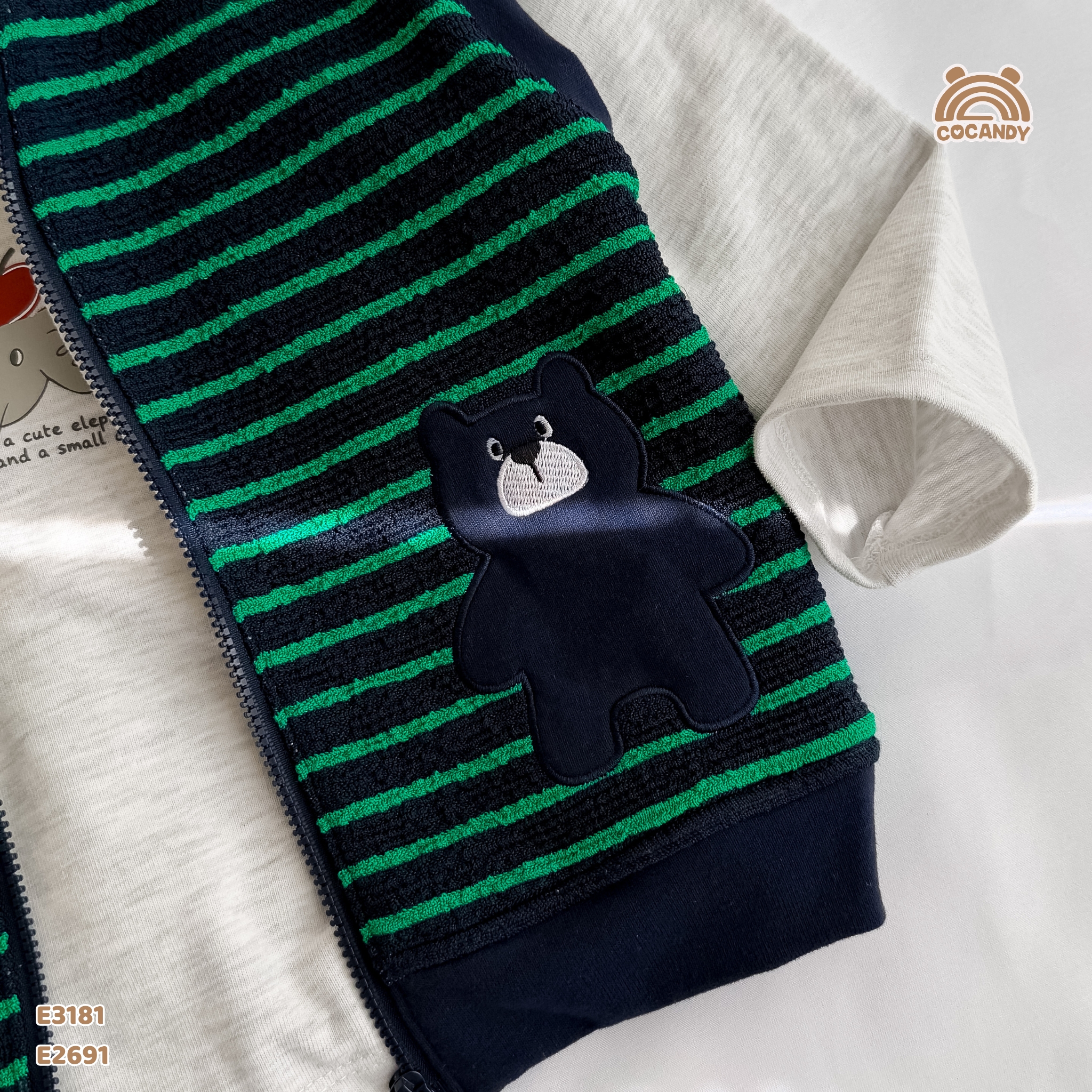 Áo gile kẻ XANH hoodie hình gấu_thumbnail_1