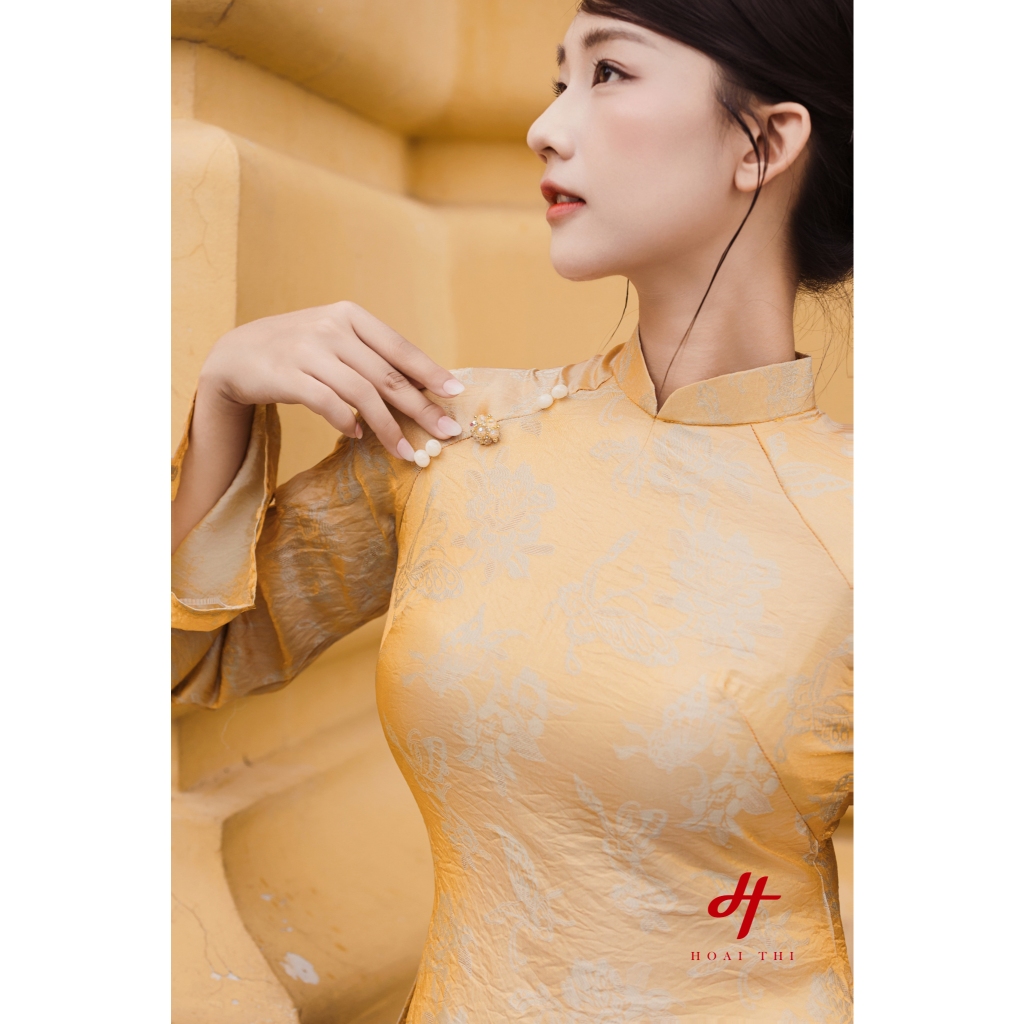 Áo dài cách tân Hoàng Mộc Hoa Đính kết thủ công khéo léo, sang trọng, trang nhã | Hoài Thị - BST Sắc_thumbnail_3