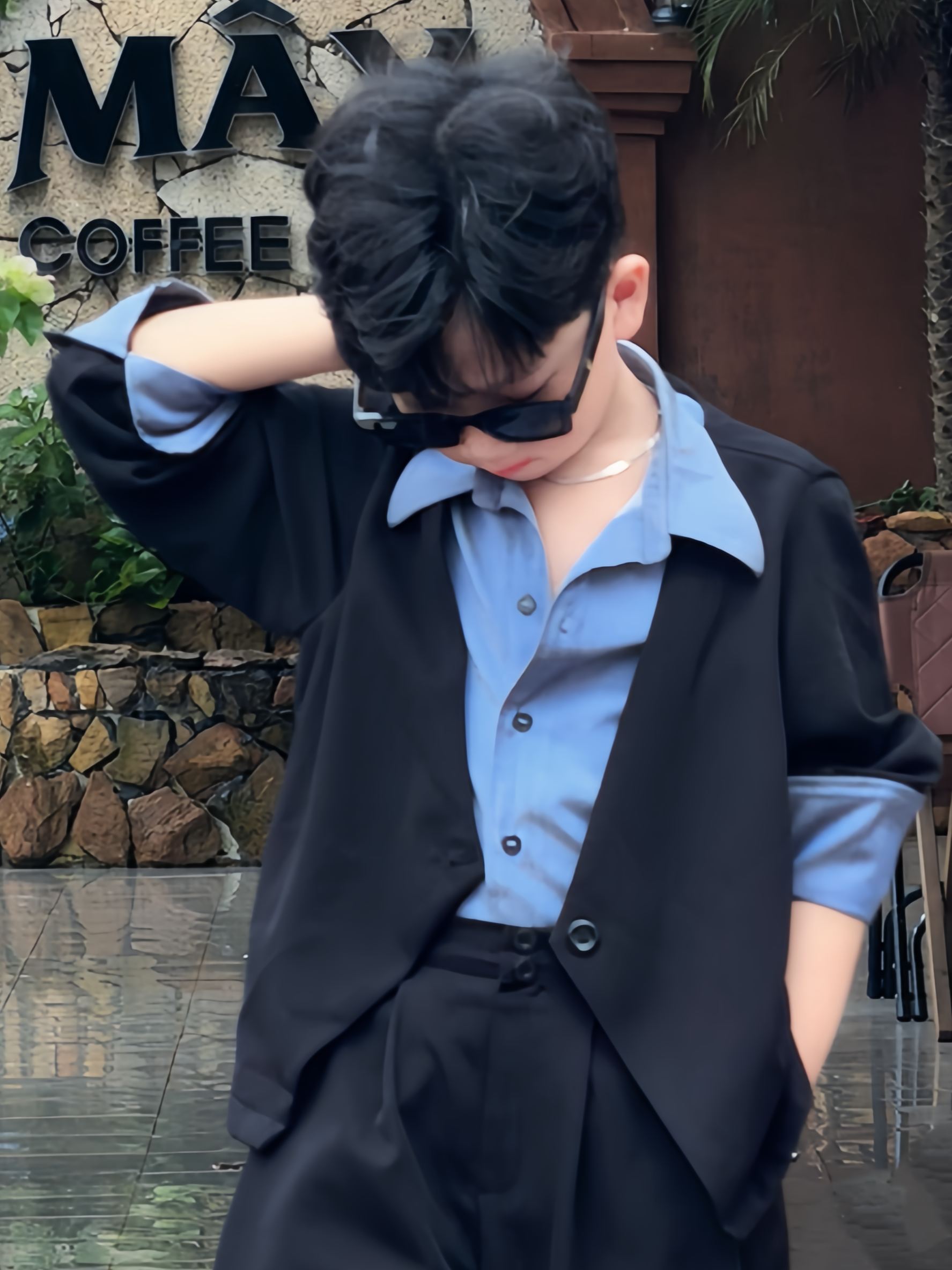 Áo Xanh Giả Vest (dính liền) và Quần Suông Đen Cho Bé,_thumbnail_8