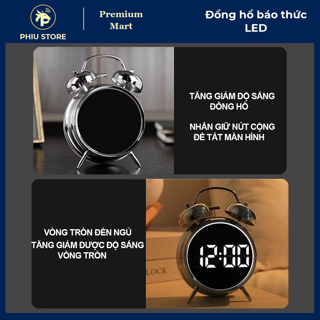 Đồng Hồ Báo Thức LED Để Bàn Chuông To, Màn Hình LCD, Hiển Thị Giờ Thứ Ngày Nhiệt Độ, Pin AAA Hoặc Cắm Điện 5V - PHIU STORE_thumbnail_3