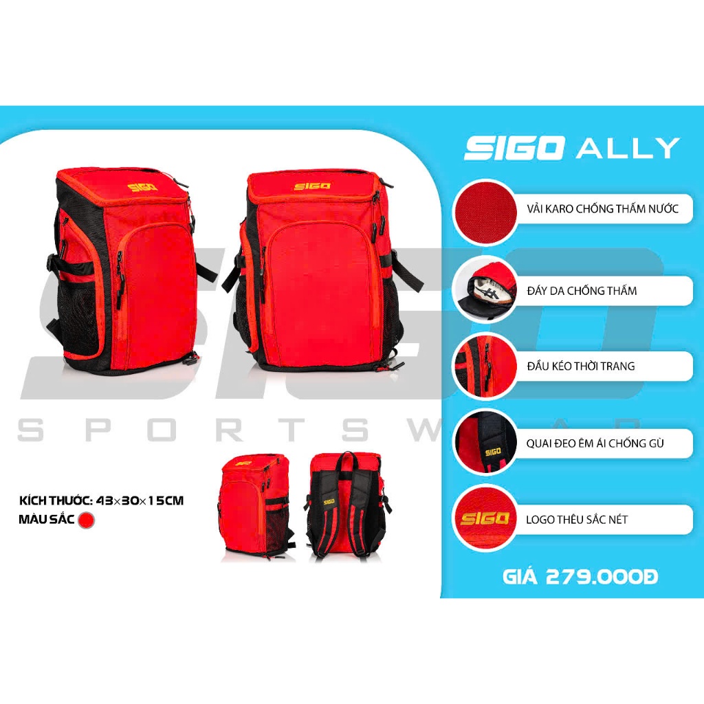 Balo Thể Thao Sigo Ally Có Ngăn Đựng Giày Riêng Kiểu Dáng Năng Động Chống Nước Thể Thao Đương Đại_thumbnail_2