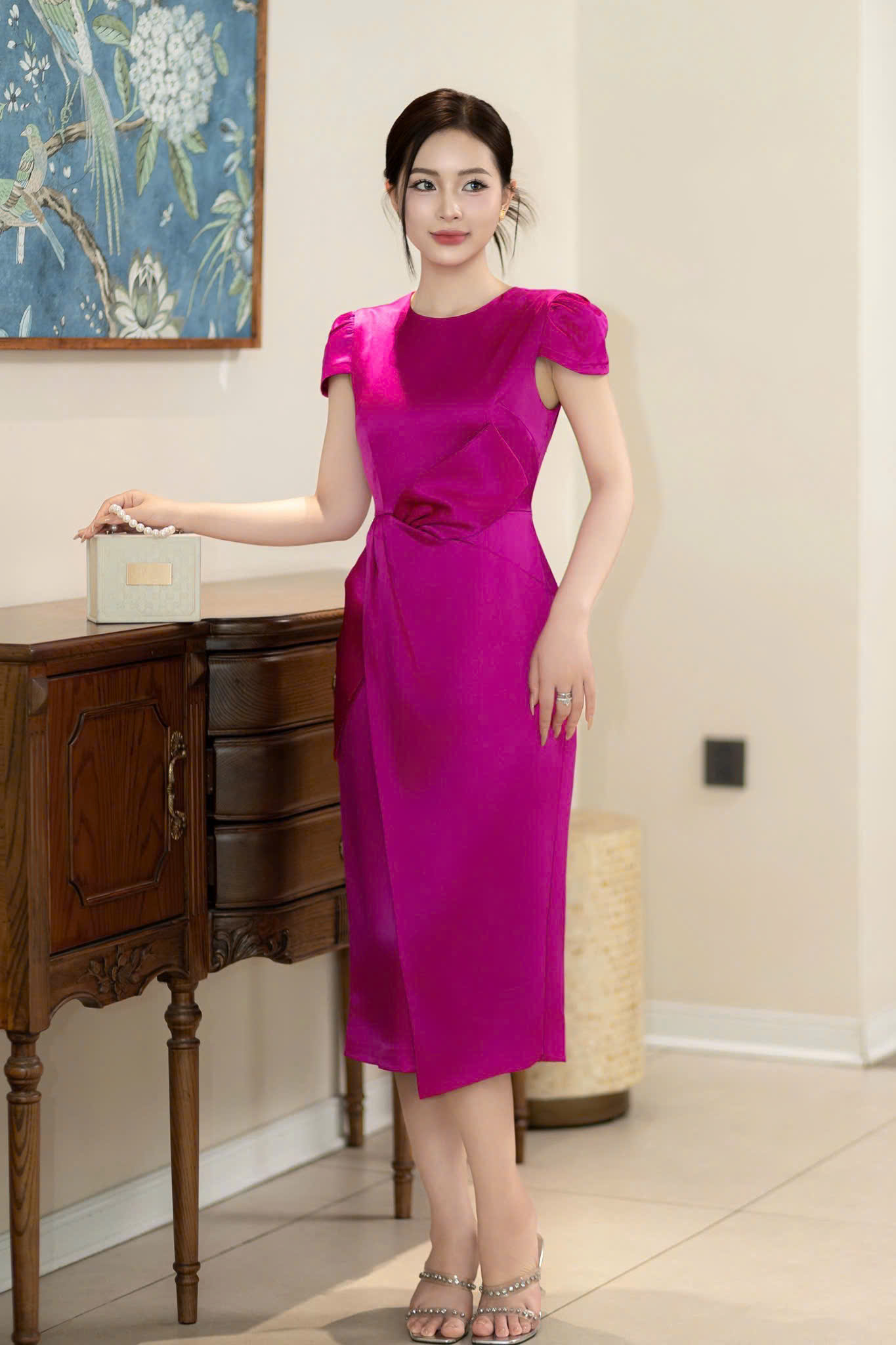 Đầm dáng bút chì XENIA màu HỒNG
