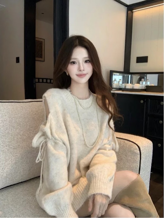 Lucas - Áo len cổ tròn dài tay cutout vai buộc nơ rúm LOUI_thumbnail_3