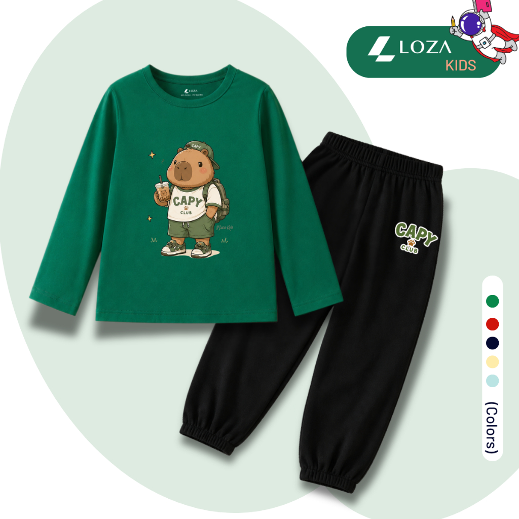 Set bộ Thu - Đông chất liệu cotton bé trai hình CAPYBARA đeo balo- Loza Kids BW719_thumbnail_5