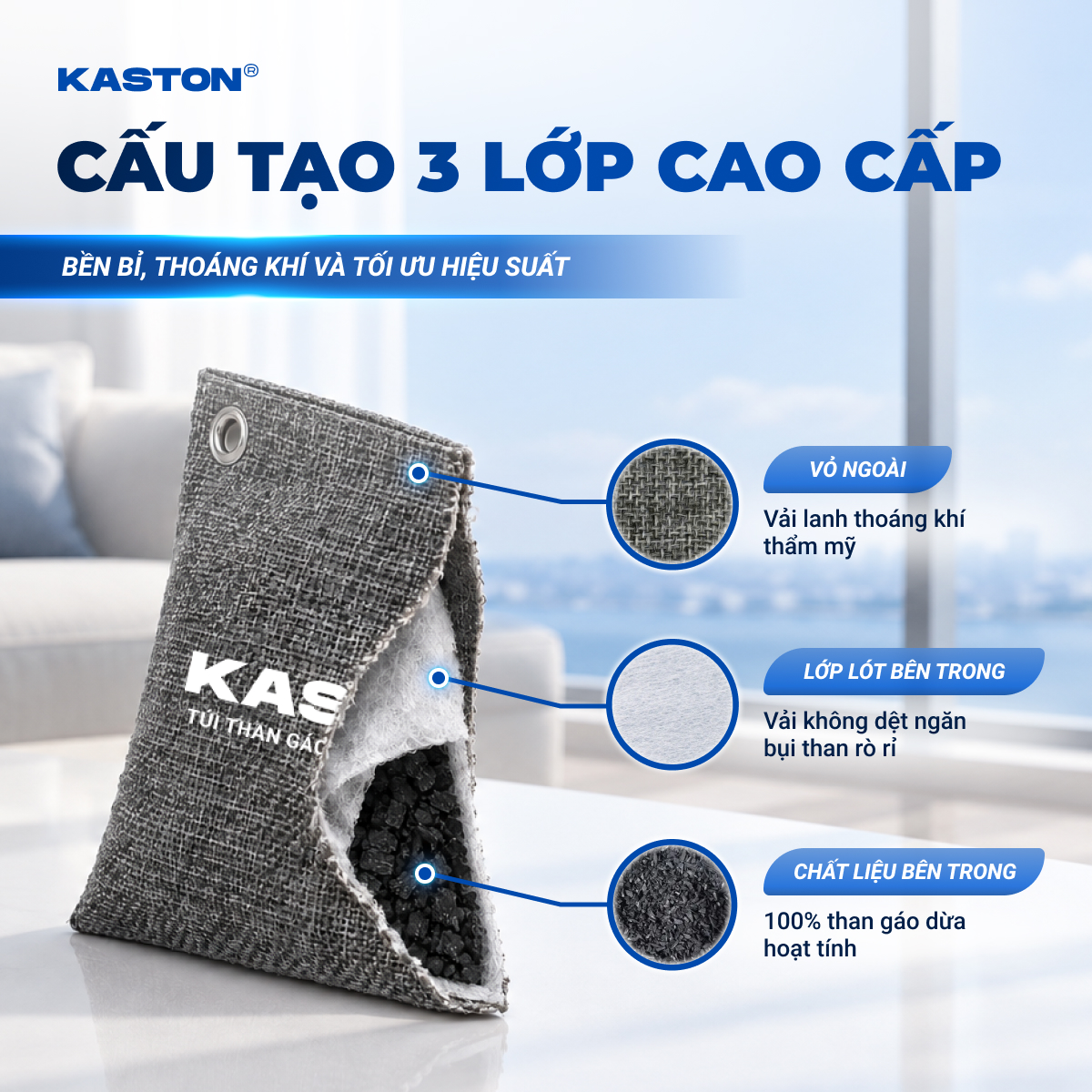 Túi Than Gáo Dừa Hoạt Tính Kaston - Khử Mùi Xe Ô Tô, Tủ Quần Áo, Tủ Giày, Tủ Lạnh, Hút Ẩm & Lọc Không Khí Tự Nhiên _thumbnail_3