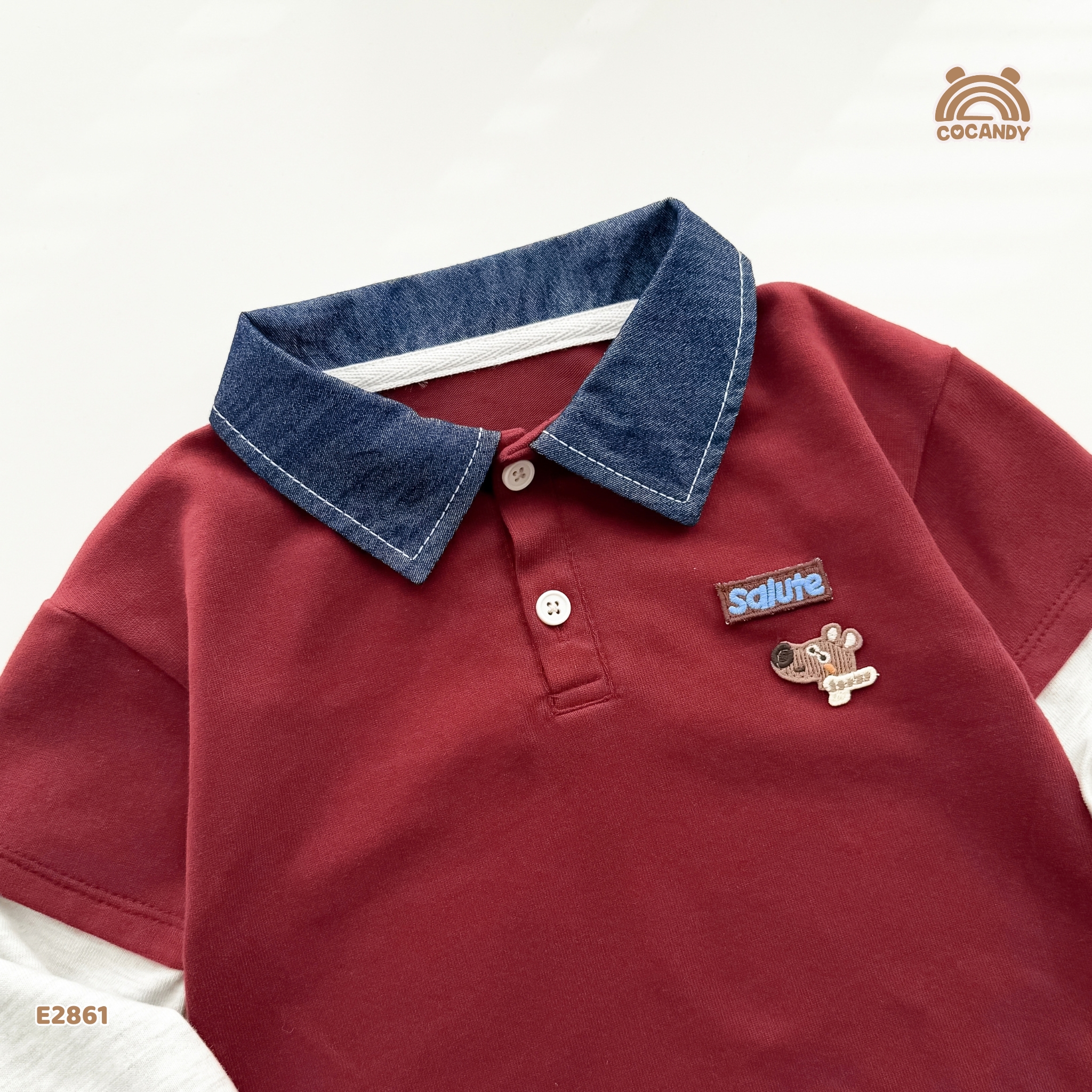 Áo dài polo ĐỎ phối cổ xanh hình cún_thumbnail_6