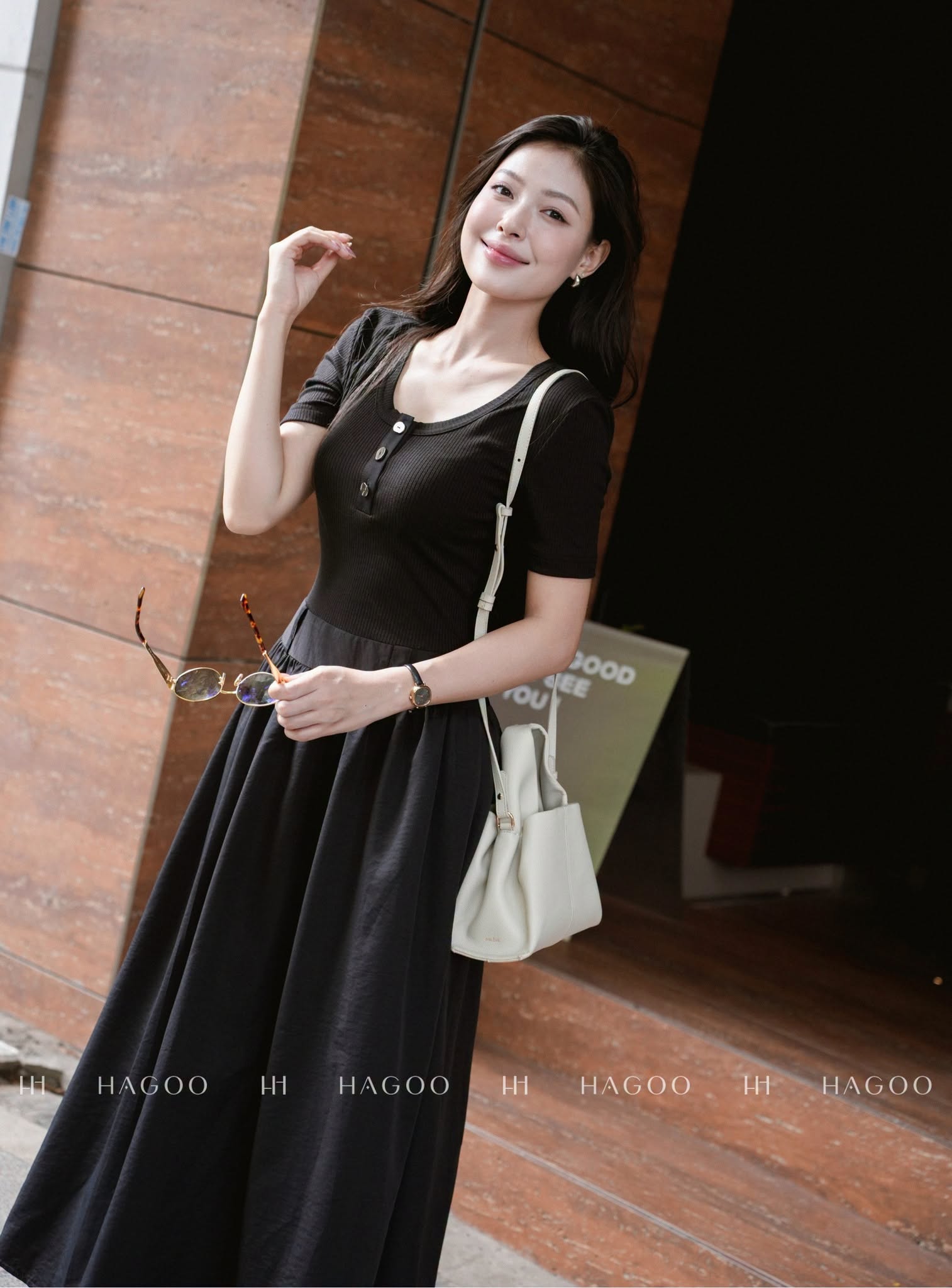 Váy thun phối gió tay cộc bổ trụ HAGOO_thumbnail_5