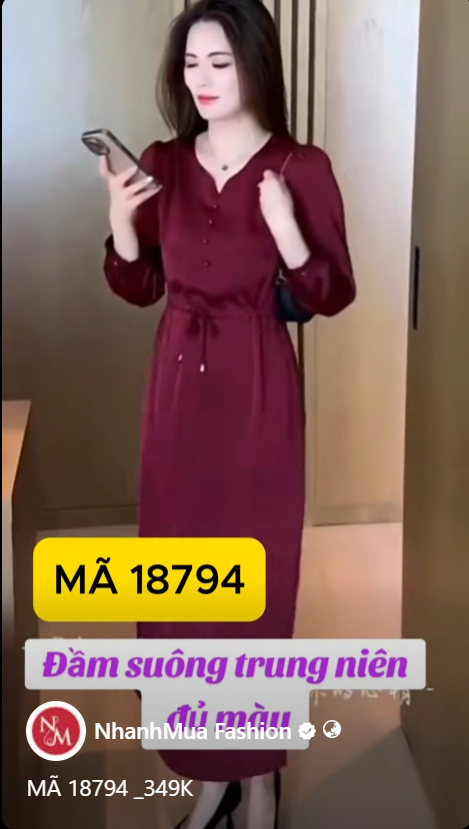 18794-Đầm suông lụa tay dài rút eo (lụa, có lót)_thumbnail_1