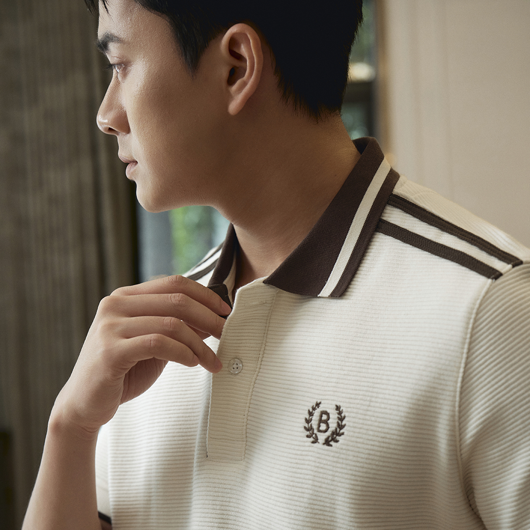 Áo Polo Gân Phối Viền Vai Thêu Logo 