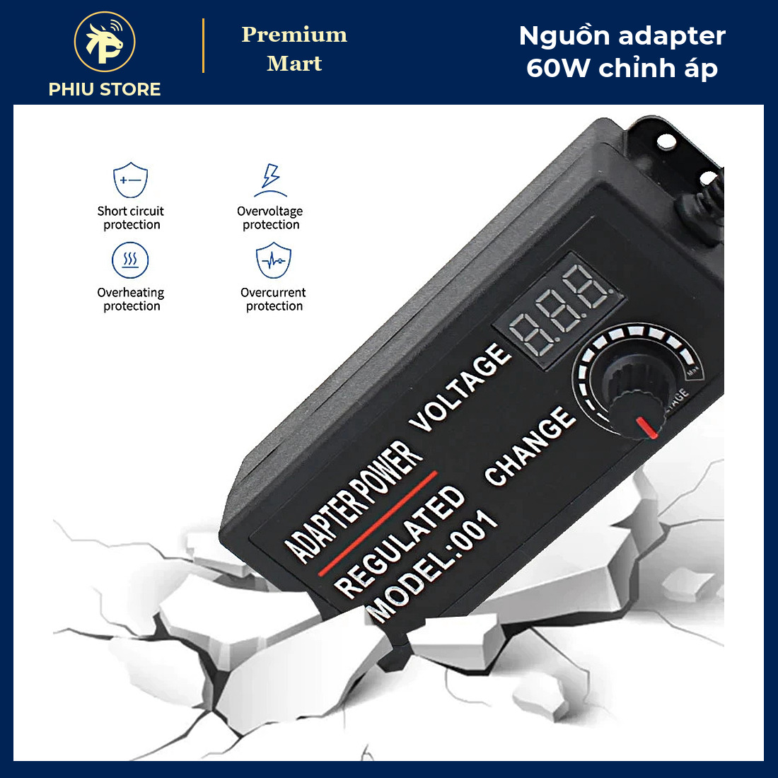 Bộ Nguồn Adapter 60W 5A Chỉnh Điện Áp 3–12V Có Màn Hình LED - Chạy Động Cơ Mini, Dải Đèn LED, Router - PHIU STORE_thumbnail_3