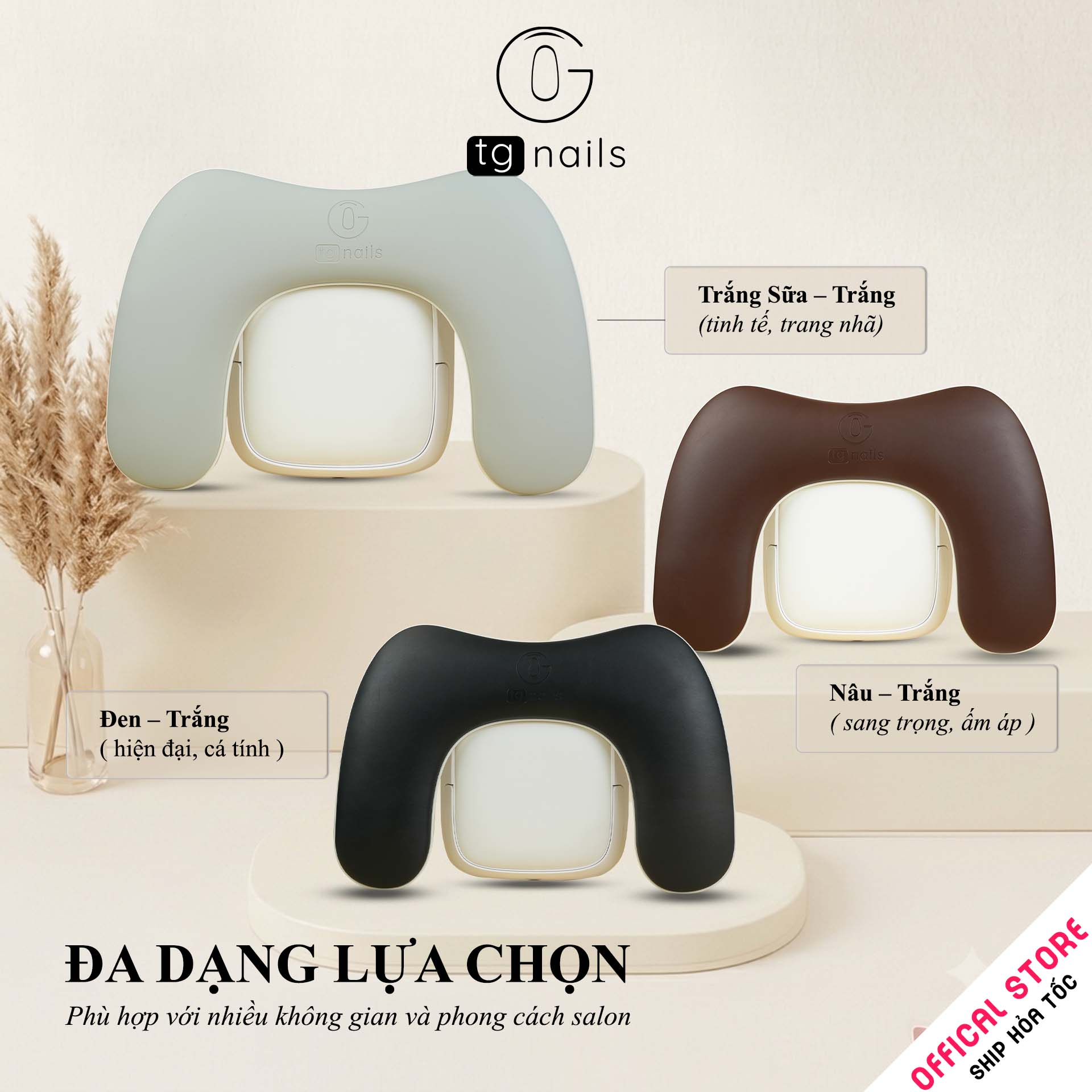Kệ kê tay làm nail, model: U1, khung nhựa ABS, nhồi đệm bọc giả da PU, kích thước: (300*450*158)mm. Nhãn hiệu: TG Nails, mới 100%